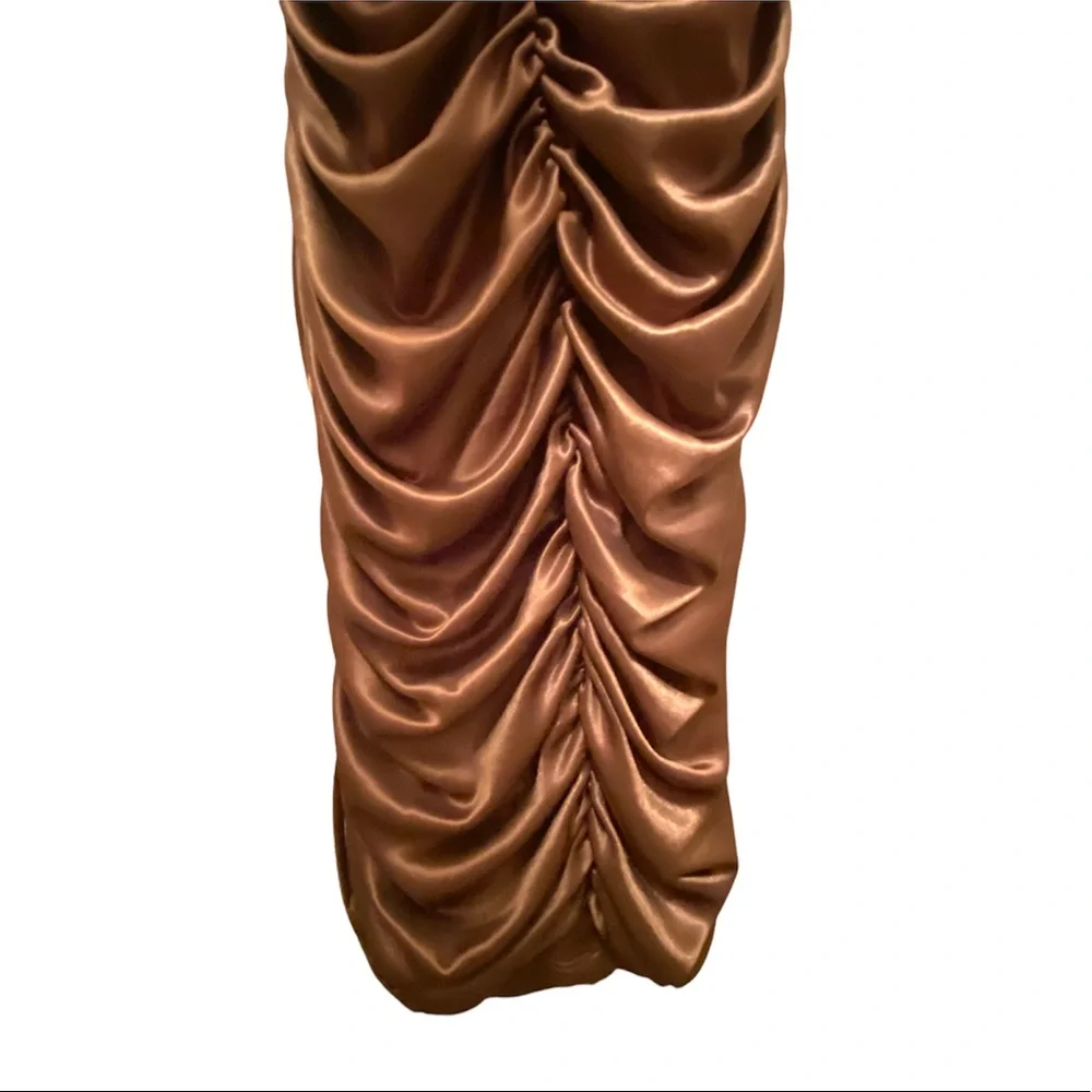 Poly 👗One Shoulder  Brown Copper Color Dress - Picture 5 of 8